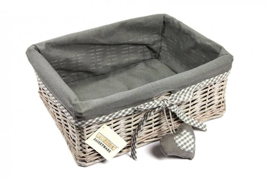 Woodluv Large Wicker Storage Shelf Basket With Removable Lining - Grey