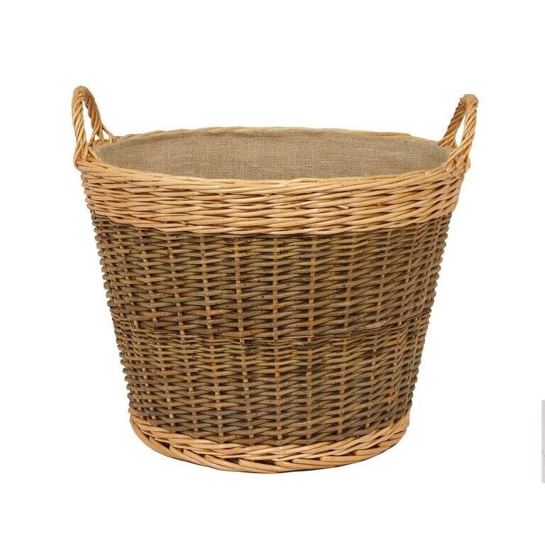 Woodluv Large Wicker Round Lined Log Basket - Natural & Dark Brown