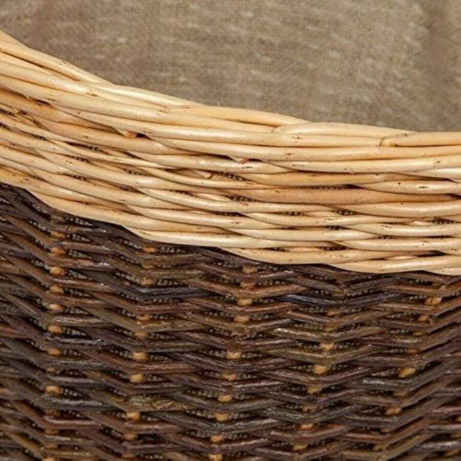 Woodluv Large Wicker Round Lined Log Basket - Natural & Dark Brown