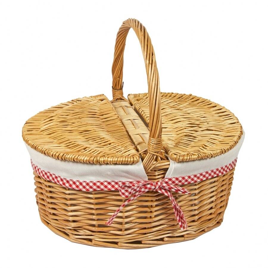 Blue-25*18*26cm Wicker Picnic Baskets Handmade Woven Picnic Basket Storage Basket Oval Camping Willow Woven Picnic Basket Shopping Storage Basket with Lid and Handle 
