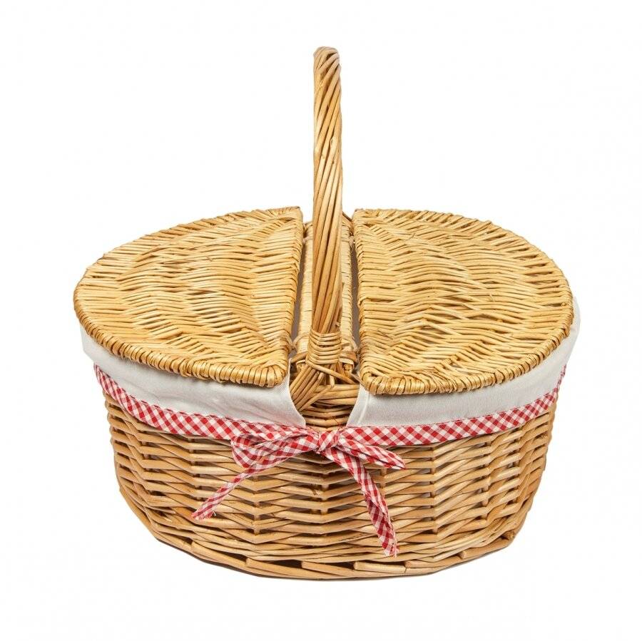 Woodluv Lined Oval Natural Willow Picnic Hamper Basket With Handle