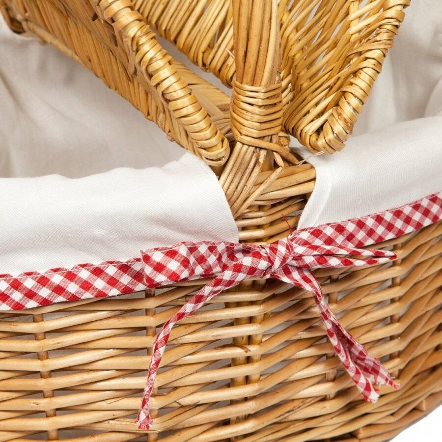 Woodluv Lined Oval Natural Willow Picnic Hamper Basket With Handle