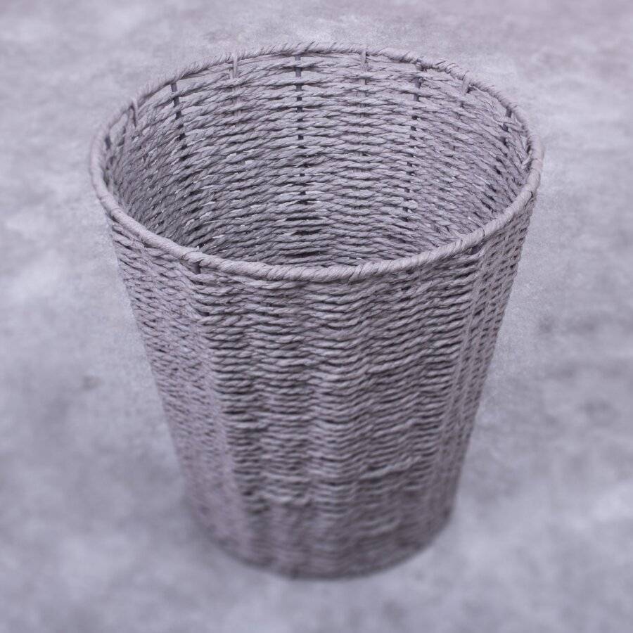 Woodluv Paper Rope Round Waste Paper Basket Bin - Grey