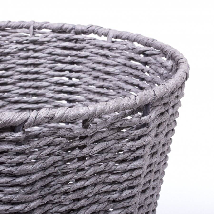 Woodluv Paper Rope Round Waste Paper Basket Bin - Grey