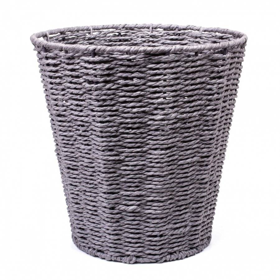 Woodluv Paper Rope Round Waste Paper Basket Bin - Grey