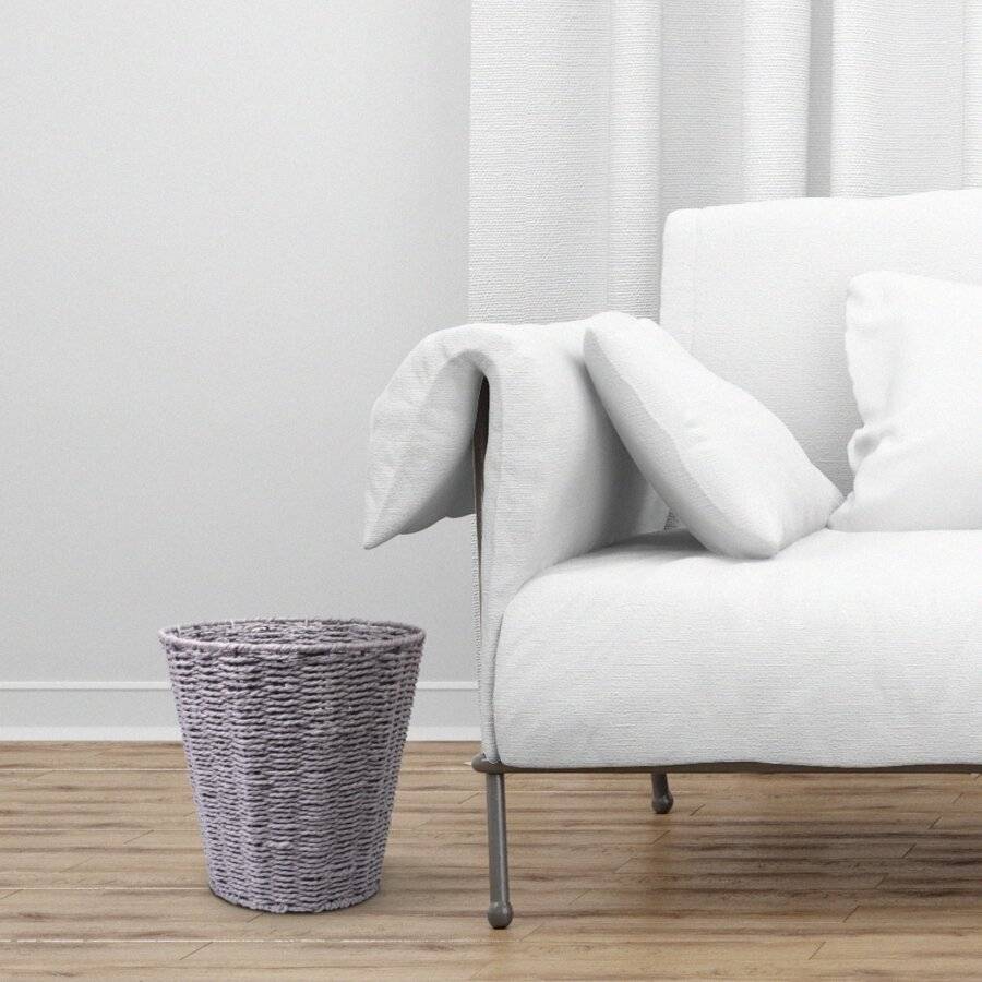 Woodluv Paper Rope Round Waste Paper Basket Bin - Grey