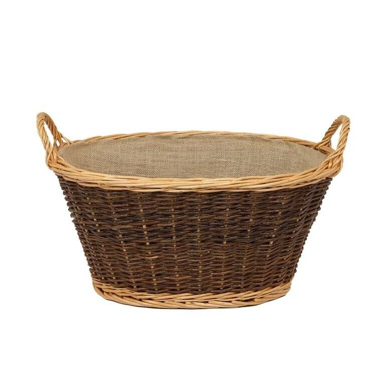 Woodluv Wicker Handmade Oval Lined Log Basket, Natural & Dark Brown