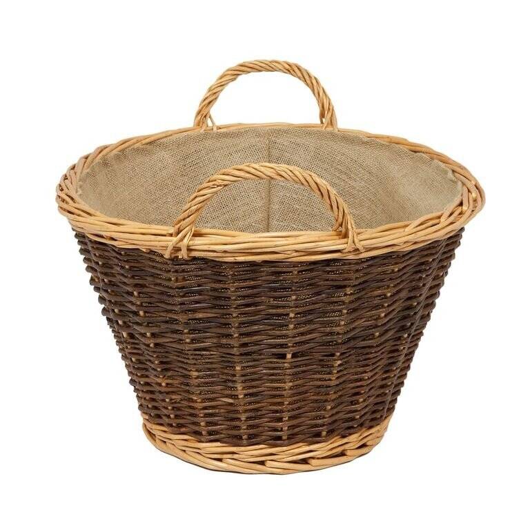 Woodluv Wicker Handmade Oval Lined Log Basket, Natural & Dark Brown