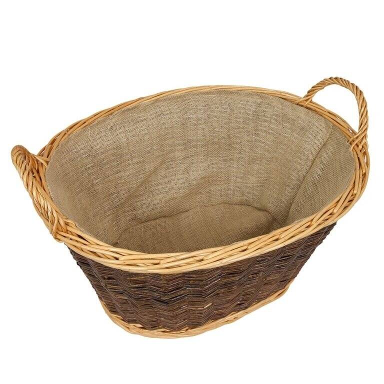 Woodluv Wicker Handmade Oval Lined Log Basket, Natural & Dark Brown