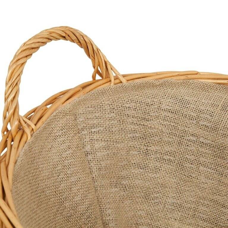 Woodluv Wicker Handmade Oval Lined Log Basket, Natural & Dark Brown