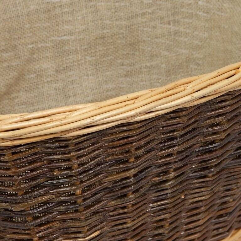 Woodluv Wicker Handmade Oval Lined Log Basket, Natural & Dark Brown
