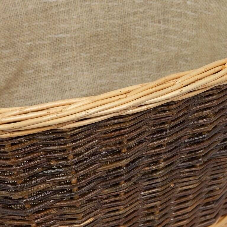 Woodluv Wicker Handmade Oval Lined Log Basket, Natural & Dark Brown