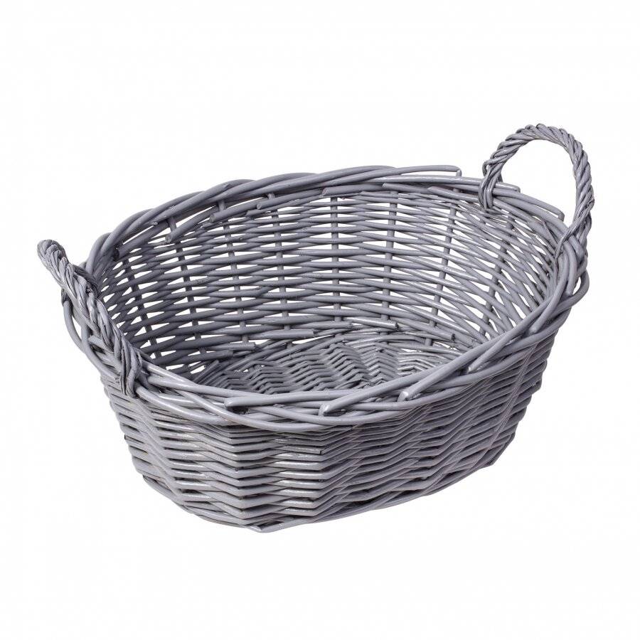 Woodluv Wicker Oval Storage Gift Hamper Basket With Handles, Grey