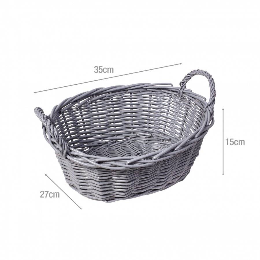 Woodluv Wicker Oval Storage Gift Hamper Basket With Handles, Grey