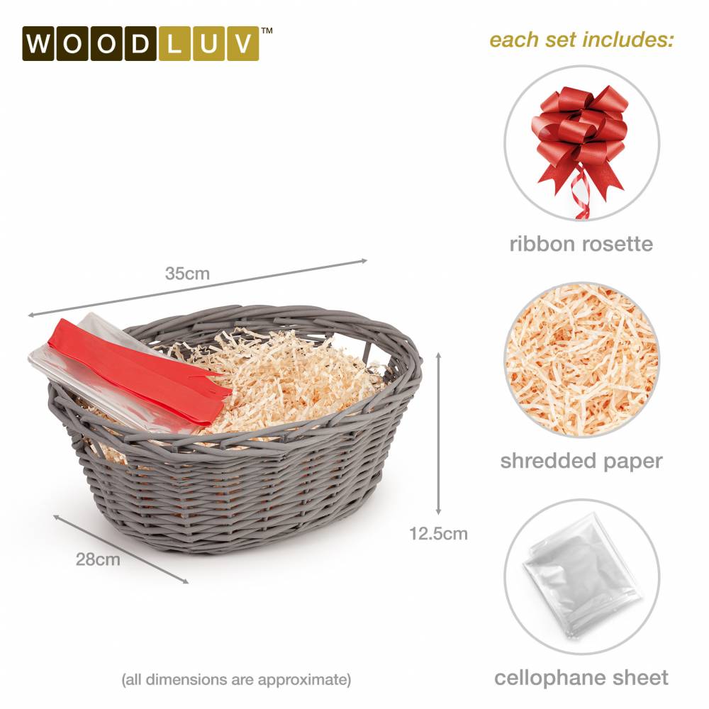 Woodluv Wicker Oval Storage Gift Hamper Basket With Handles, Grey