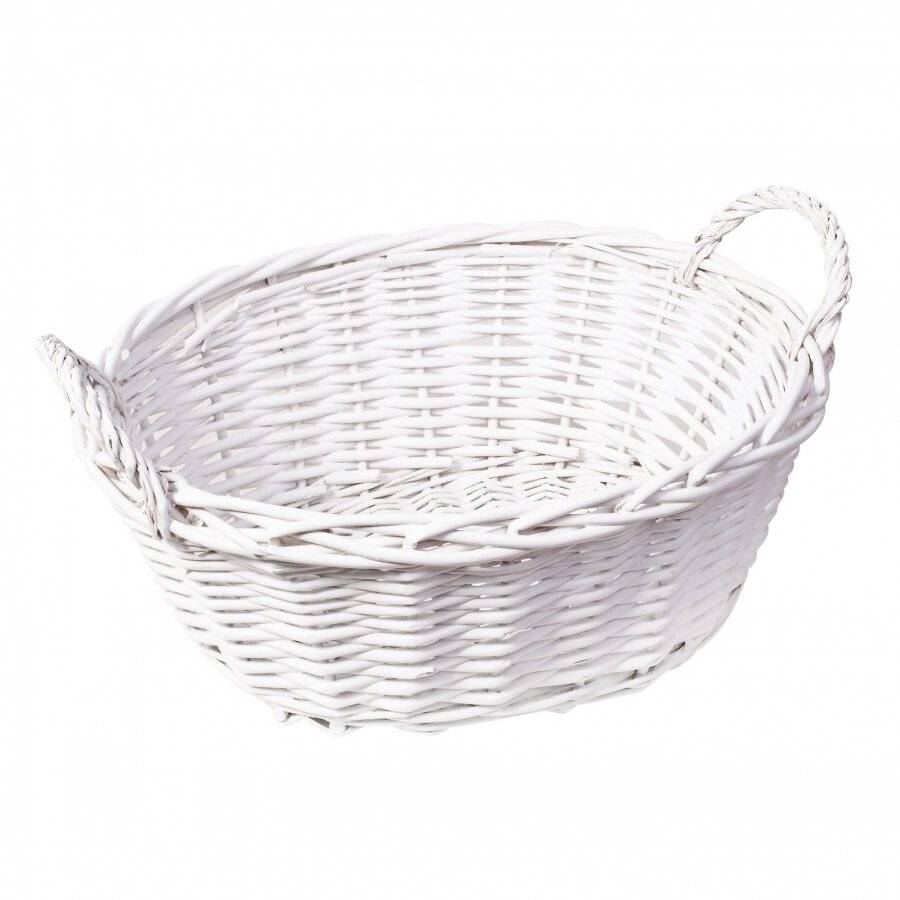 Woodluv Wicker Oval Storage Gift Hamper Basket With Handles, White