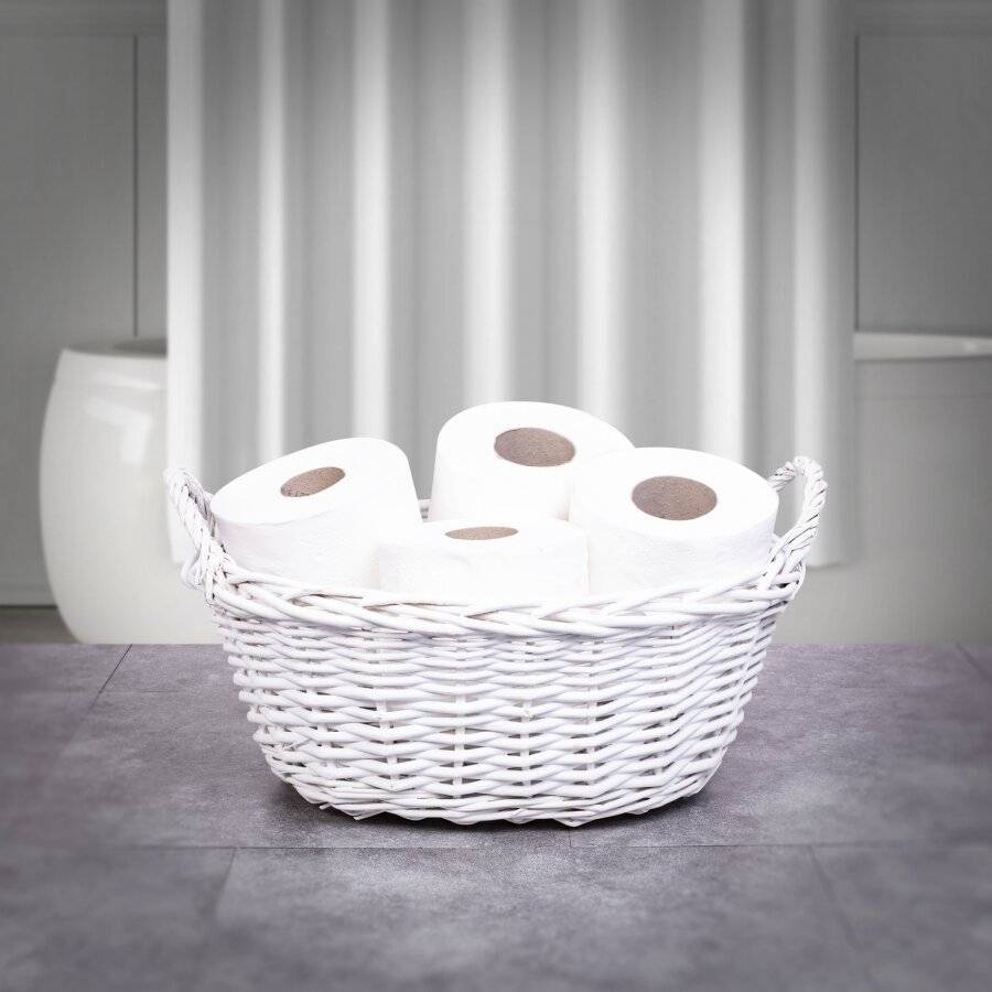 Woodluv Wicker Oval Storage Gift Hamper Basket With Handles, White