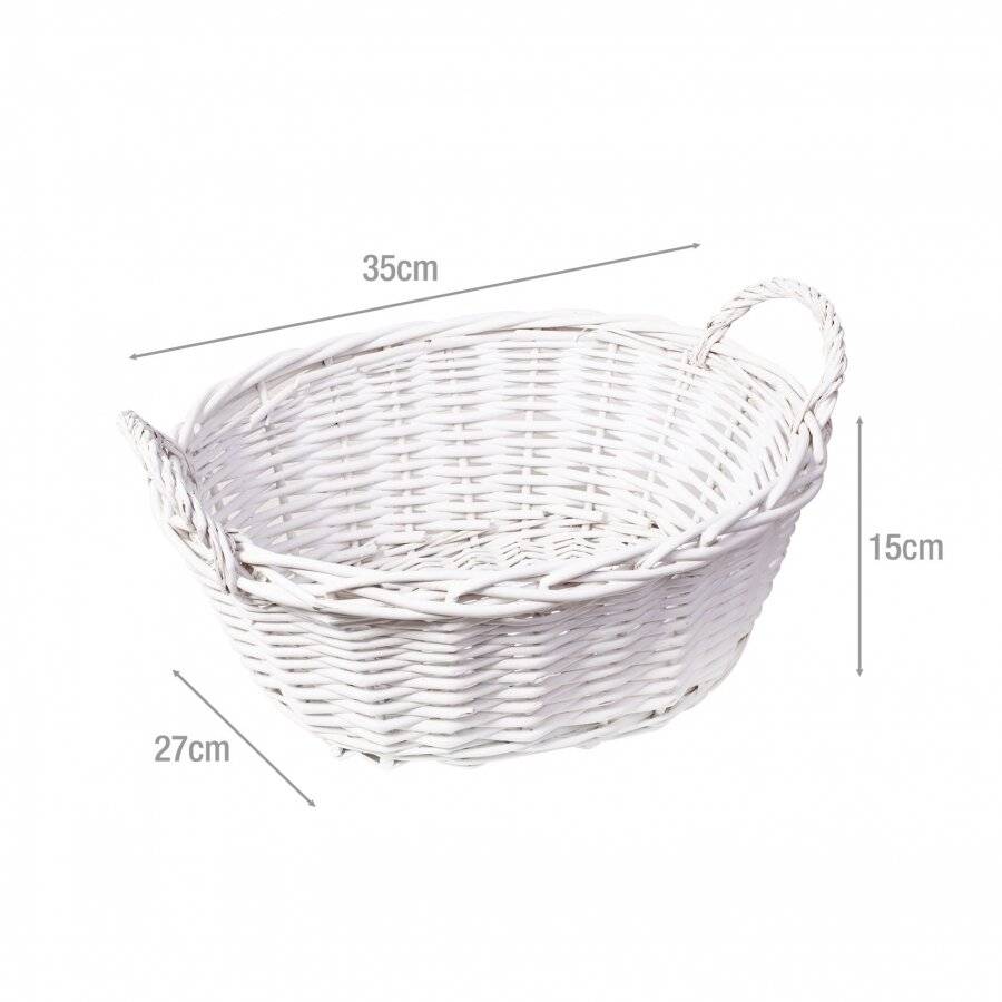 Woodluv Wicker Oval Storage Gift Hamper Basket With Handles, White