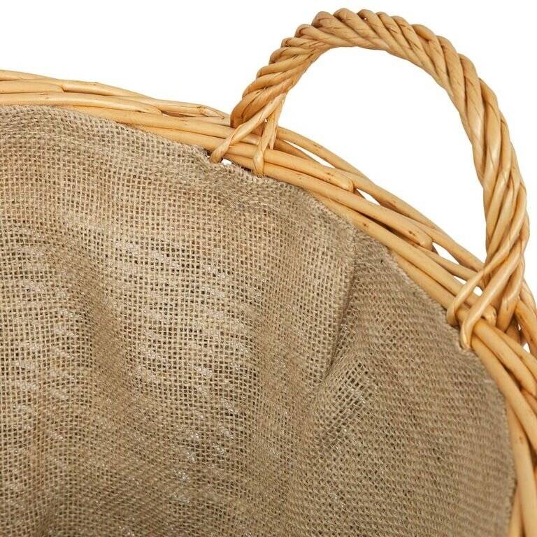 Woodluv Wicker Round Lined Log Basket With Handle - Natural/Dark Brown