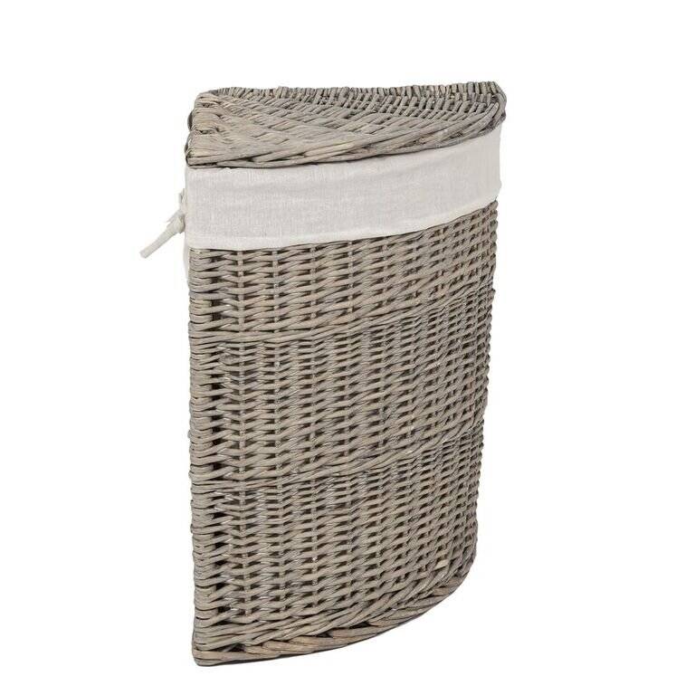 Woodluv Antique Washed Corner Laundry Willow Basket, Smoke - Medium