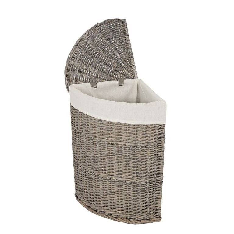 Woodluv Antique Washed Corner Laundry Willow Basket, Smoke - Medium