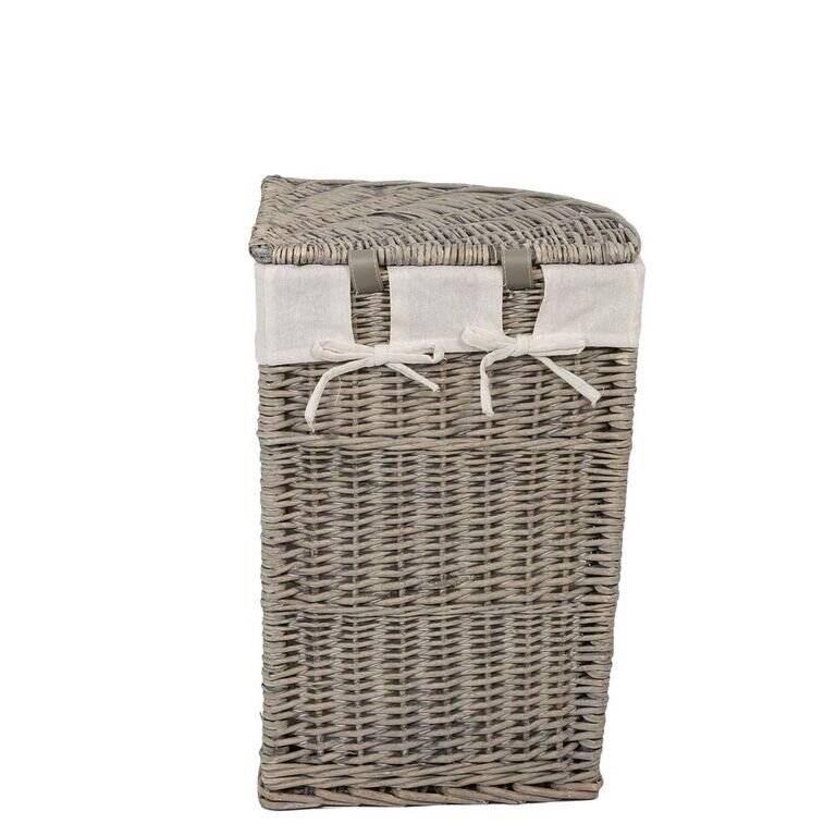 Woodluv Antique Washed Corner Laundry Willow Basket, Smoke - Medium