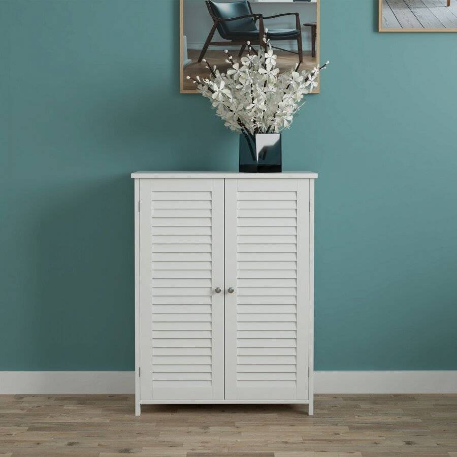 WoodLuv Louvered Freestanding MDF Storage Cabinet - White