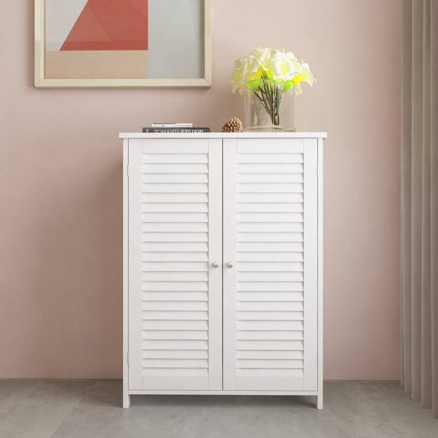 WoodLuv Louvered Freestanding MDF Storage Cabinet - White