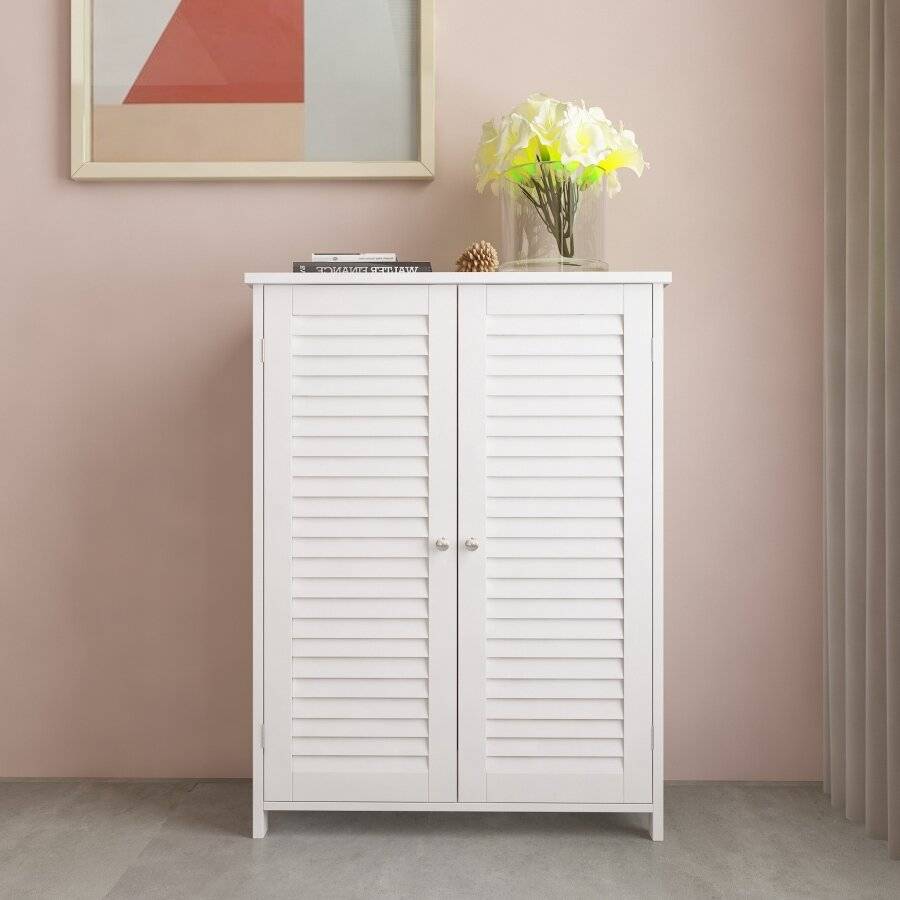 WoodLuv Louvered Freestanding MDF Storage Cabinet - White