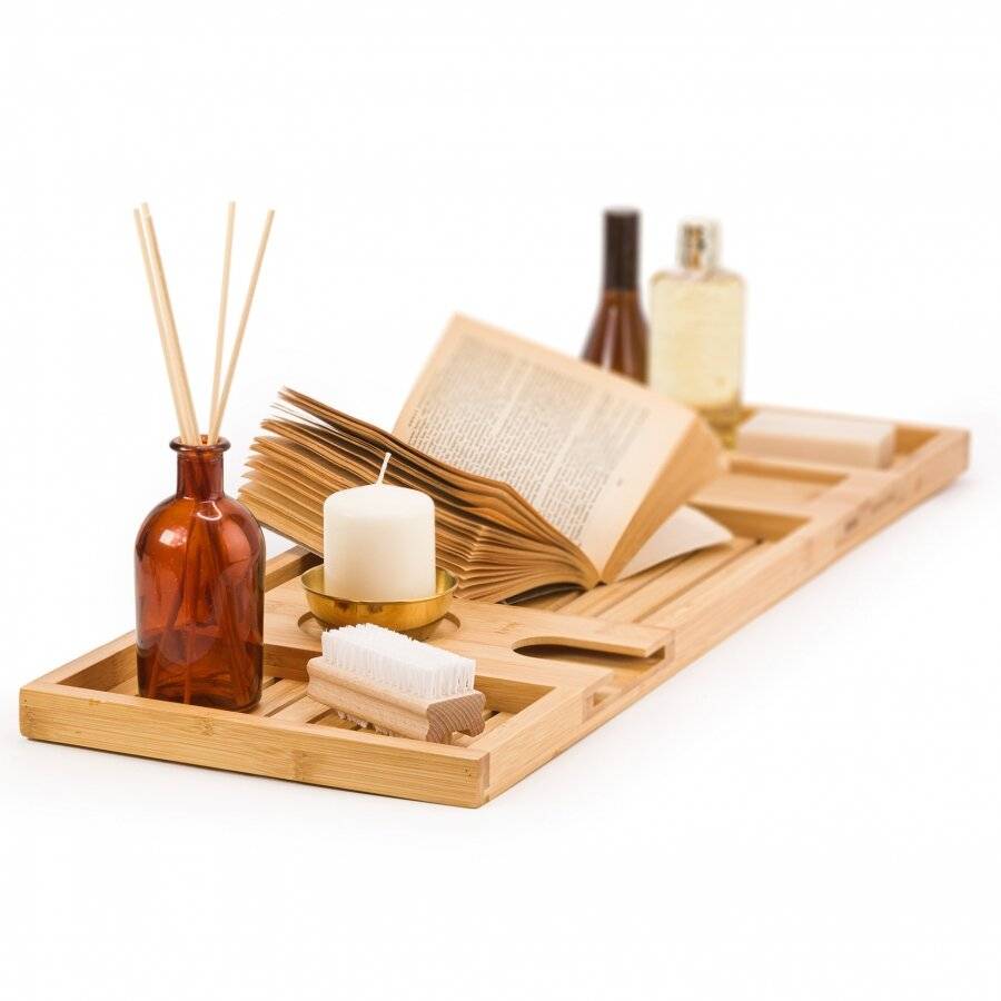 Luxurious Bamboo Water Resistance Bath Caddy Bridge With 7 Slots