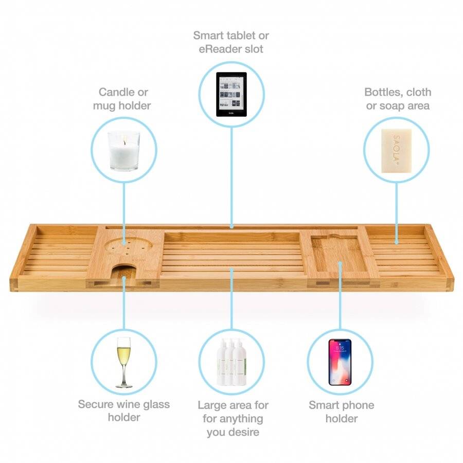 Luxurious Bamboo Water Resistance Bath Caddy Bridge With 7 Slots