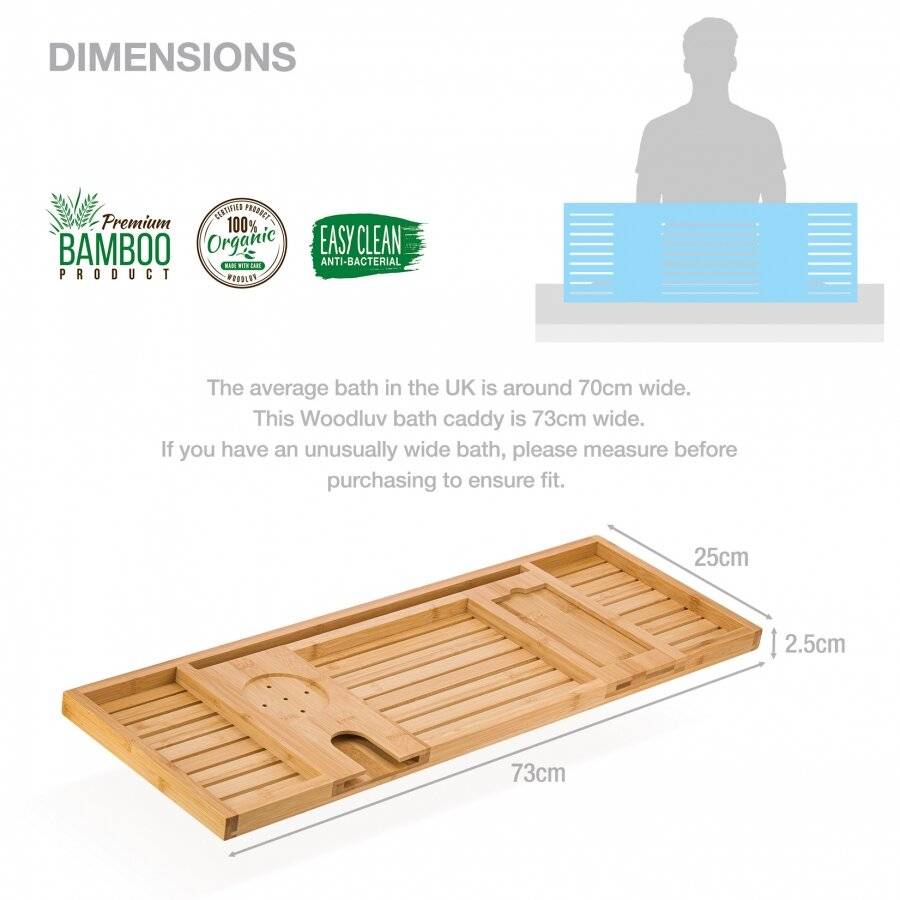 Luxurious Bamboo Water Resistance Bath Caddy Bridge With 7 Slots