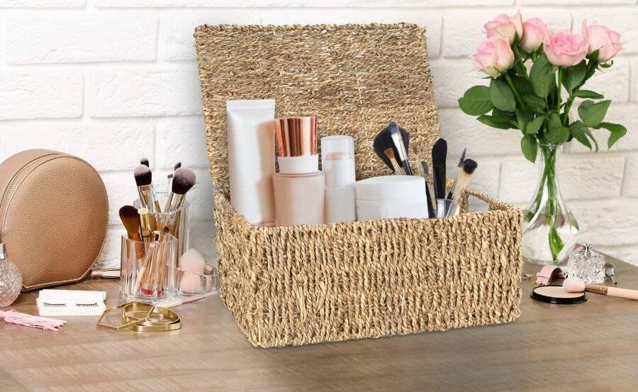 Woodluv Luxurious Medium Seagrass Storage Basket With Lid