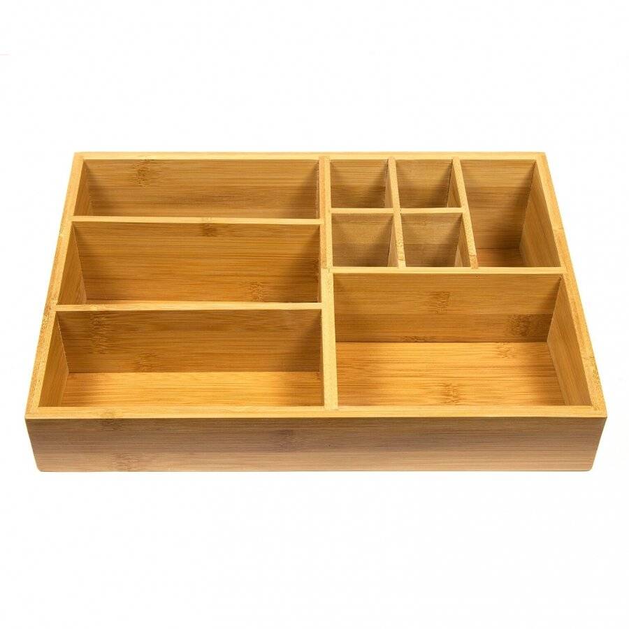 Woodluv Luxury 9 Section Bamboo Wood Desktop Stationery Organizer