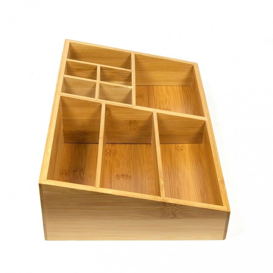 Woodluv Luxury 9 Section Bamboo Wood Desktop Stationery Organizer