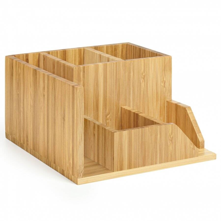 Woodluv Luxury Bamboo Wood Desk Top Stationery Organizer