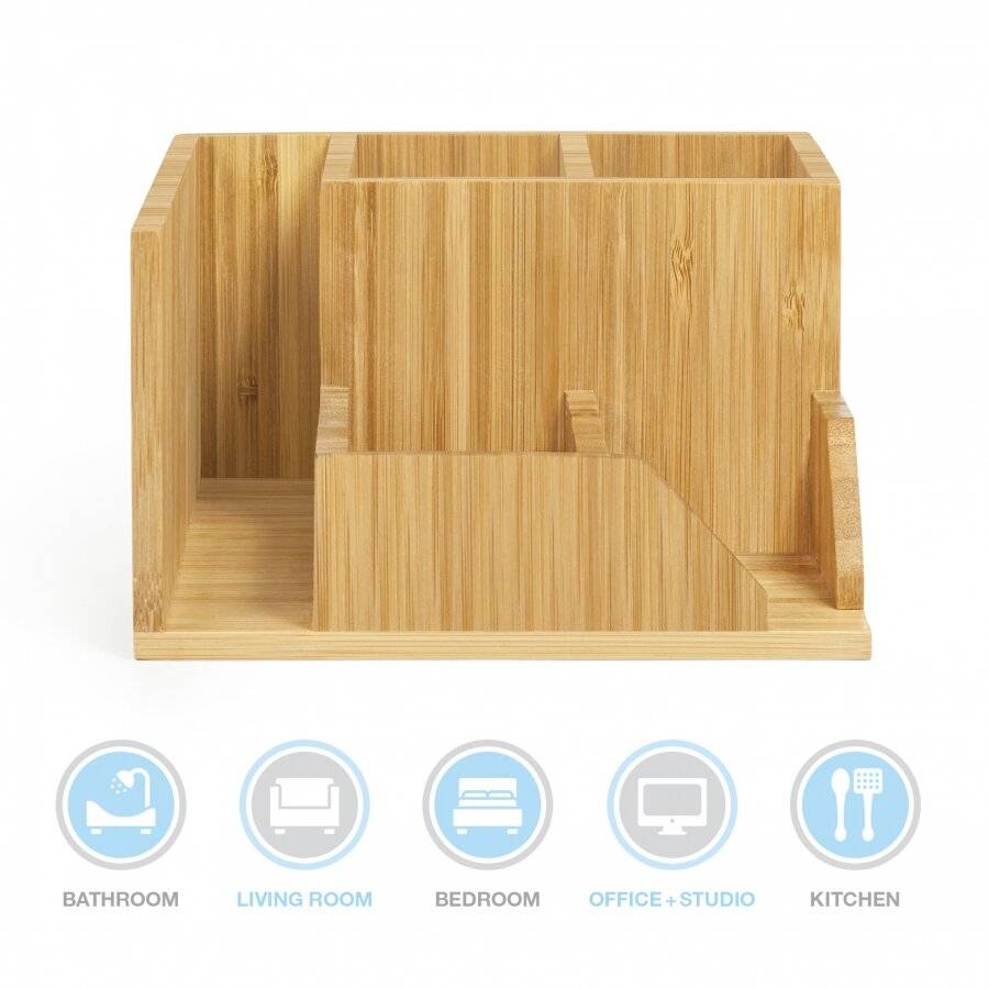 Woodluv Luxury Bamboo Wood Desk Top Stationery Organizer