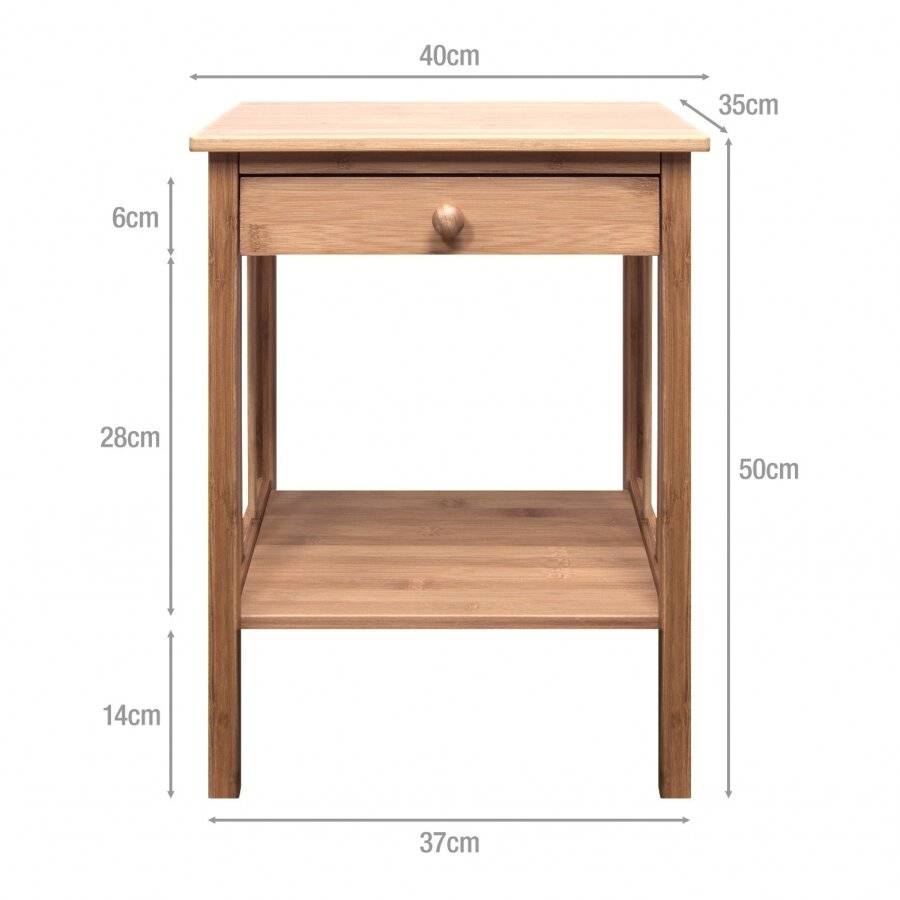 Woodluv Luxury Bedside Bamboo Wood Storage Cabinet With Drawer