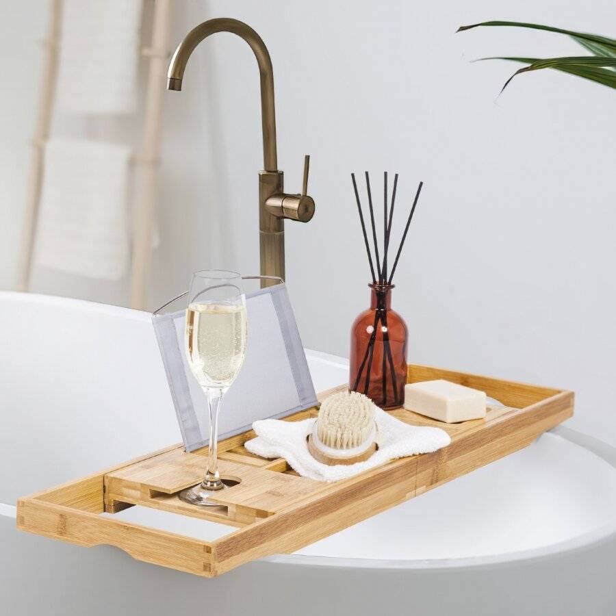 Woodluv Luxury Natural Expandable Bamboo Wood Bath Tray