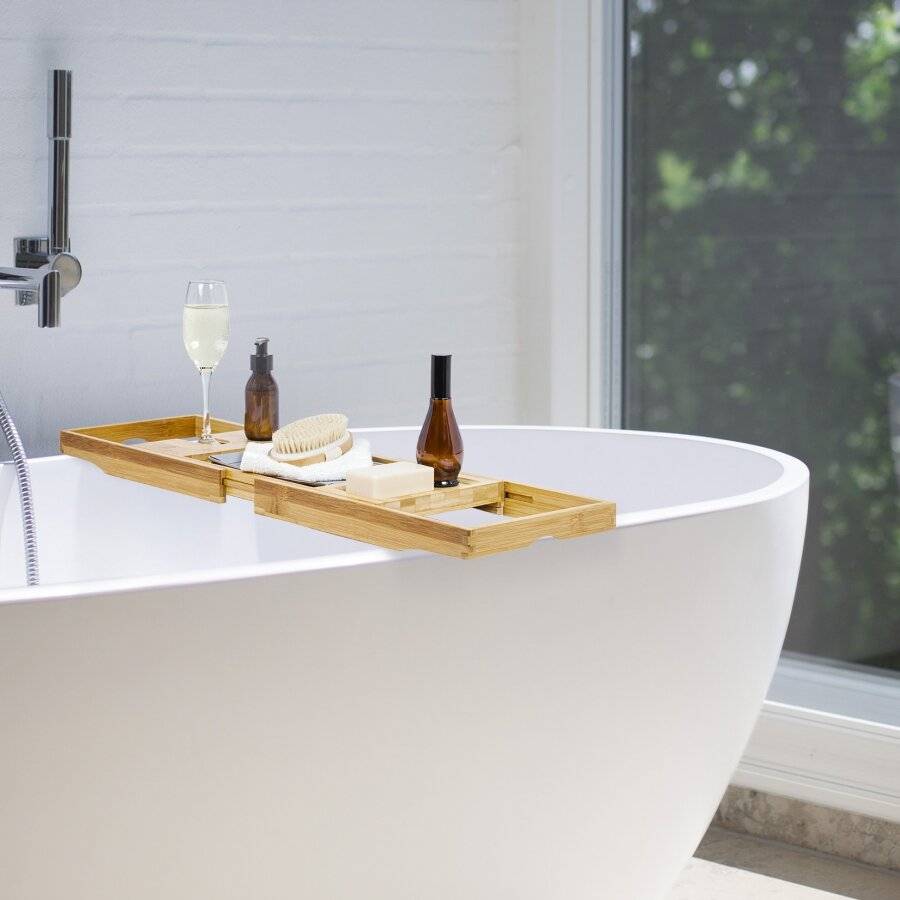 Woodluv Luxury Natural Expandable Bamboo Wood Bath Tray