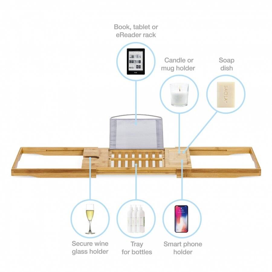 Woodluv Luxury Natural Expandable Bamboo Wood Bath Tray