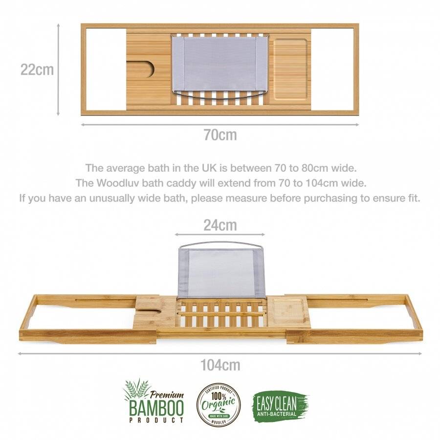 Woodluv Luxury Natural Expandable Bamboo Wood Bath Tray