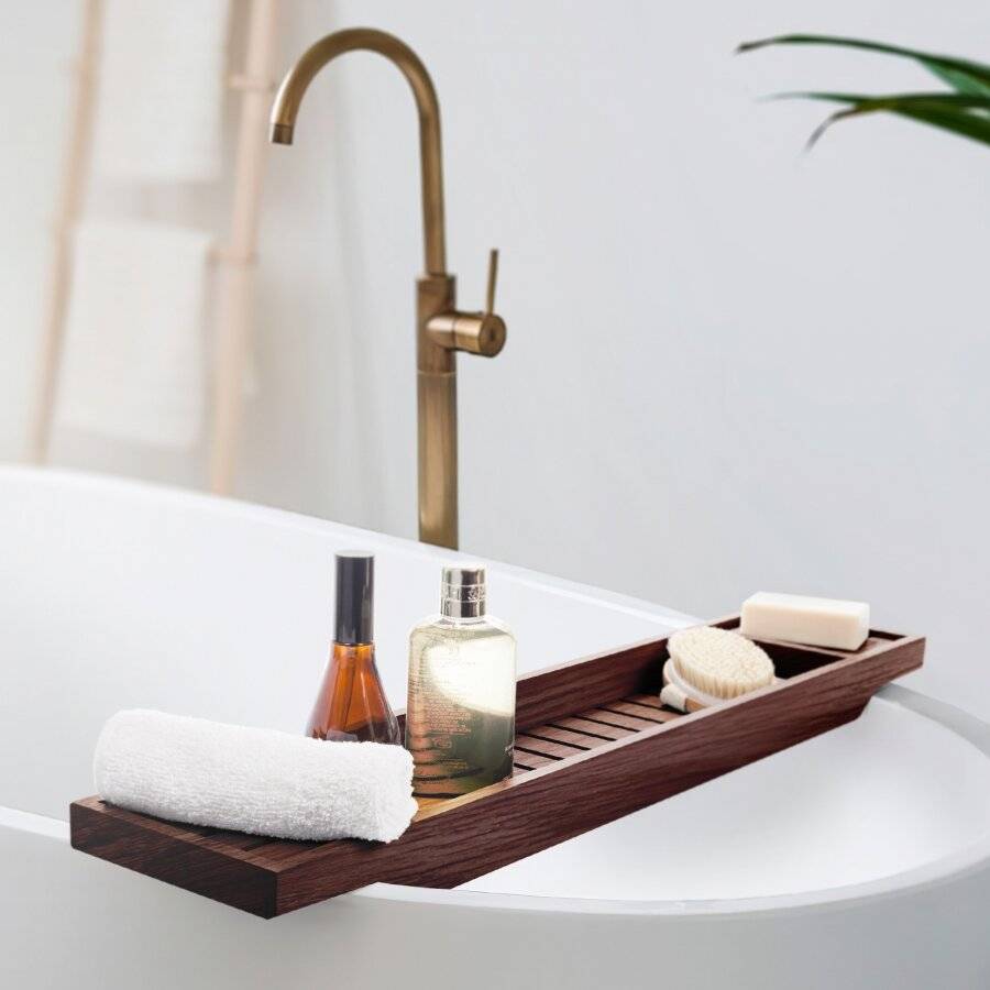 Woodluv Luxury Slimline Natural Acacia Wood Bathtub Tray