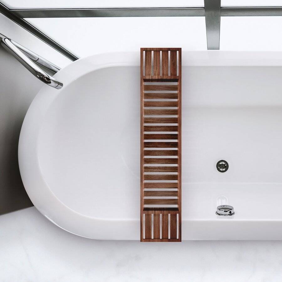 Woodluv Luxury Slimline Natural Acacia Wood Bathtub Tray