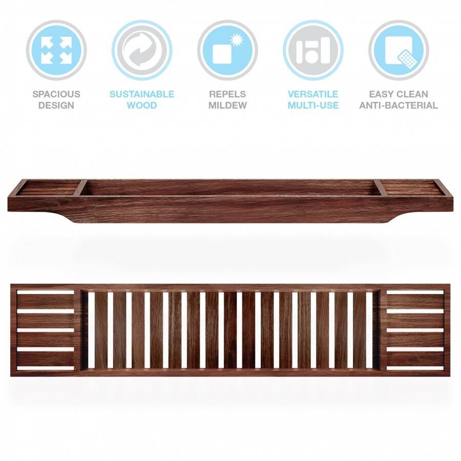 Woodluv Luxury Slimline Natural Acacia Wood Bathtub Tray