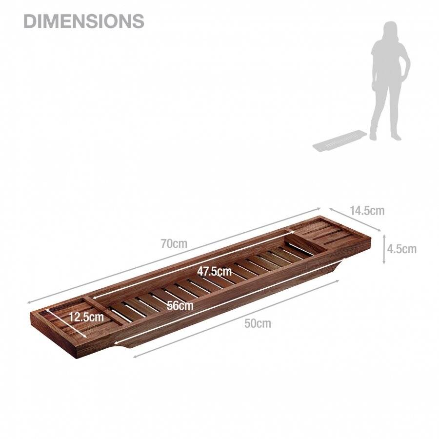 Woodluv Luxury Slimline Natural Acacia Wood Bathtub Tray