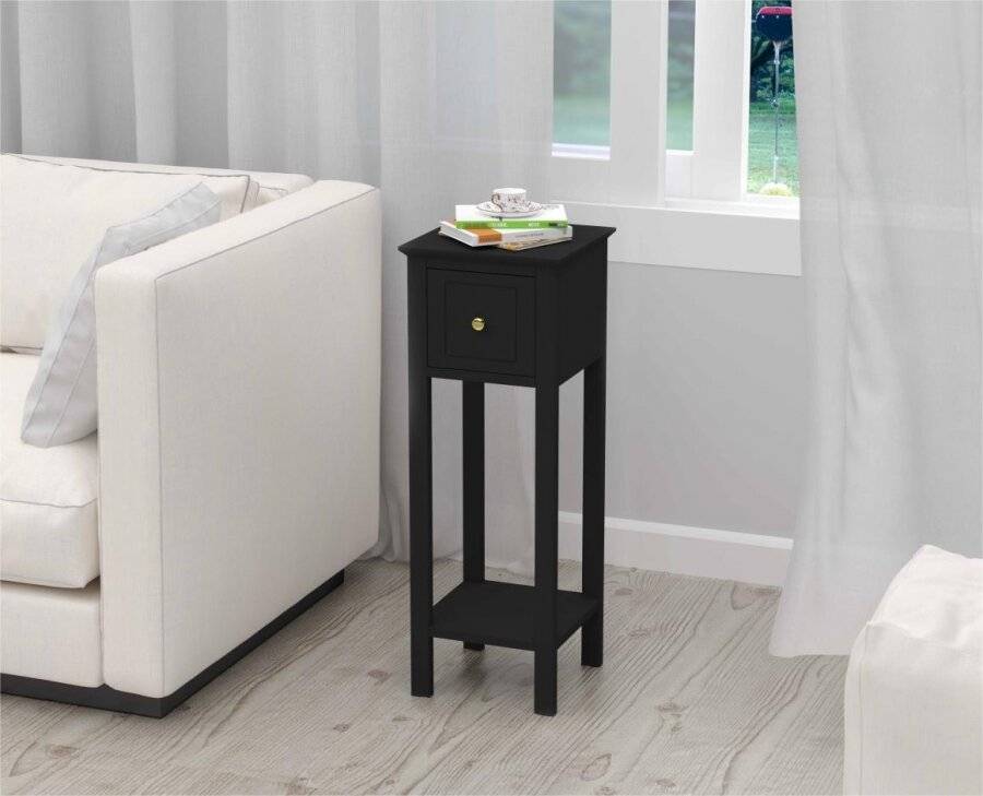 Woodluv MDF Bedside Free-Standing Storage Unit with Drawer, Black
