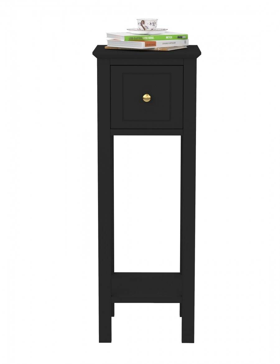 Woodluv MDF Bedside Free-Standing Storage Unit with Drawer, Black