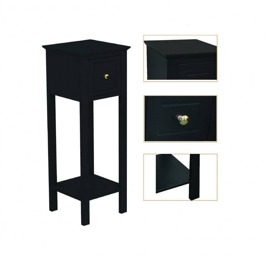 Woodluv MDF Bedside Free-Standing Storage Unit with Drawer, Black