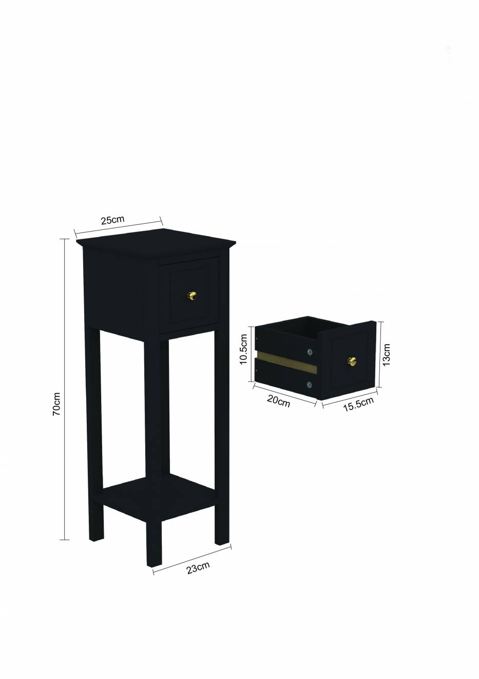 Woodluv MDF Bedside Free-Standing Storage Unit with Drawer, Black